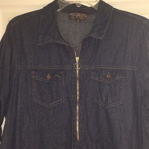 Denim shirt dress with front zipper